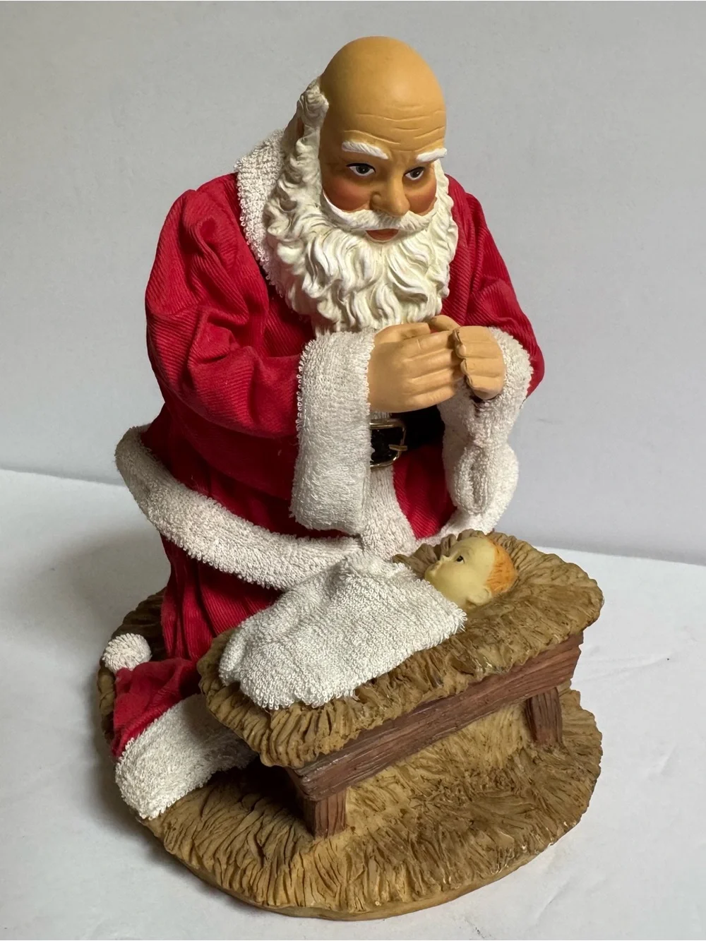 Vintage Kneeling Santa Baby Jesus Nativity Figure Christmas Decor Paper Mache